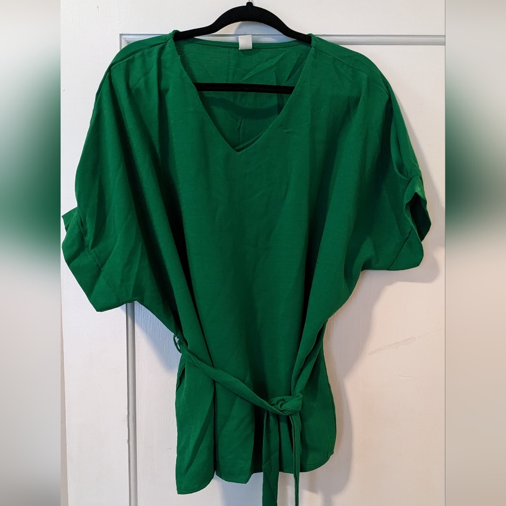 Green tie front top
